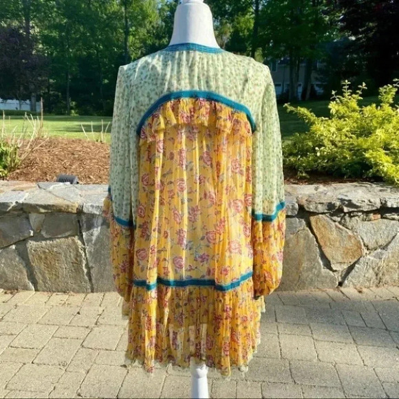 NWT Free People Rosebud Mix Print Long Sleeve Floral Mini Dress Yellow Small - Picture 8 of 8